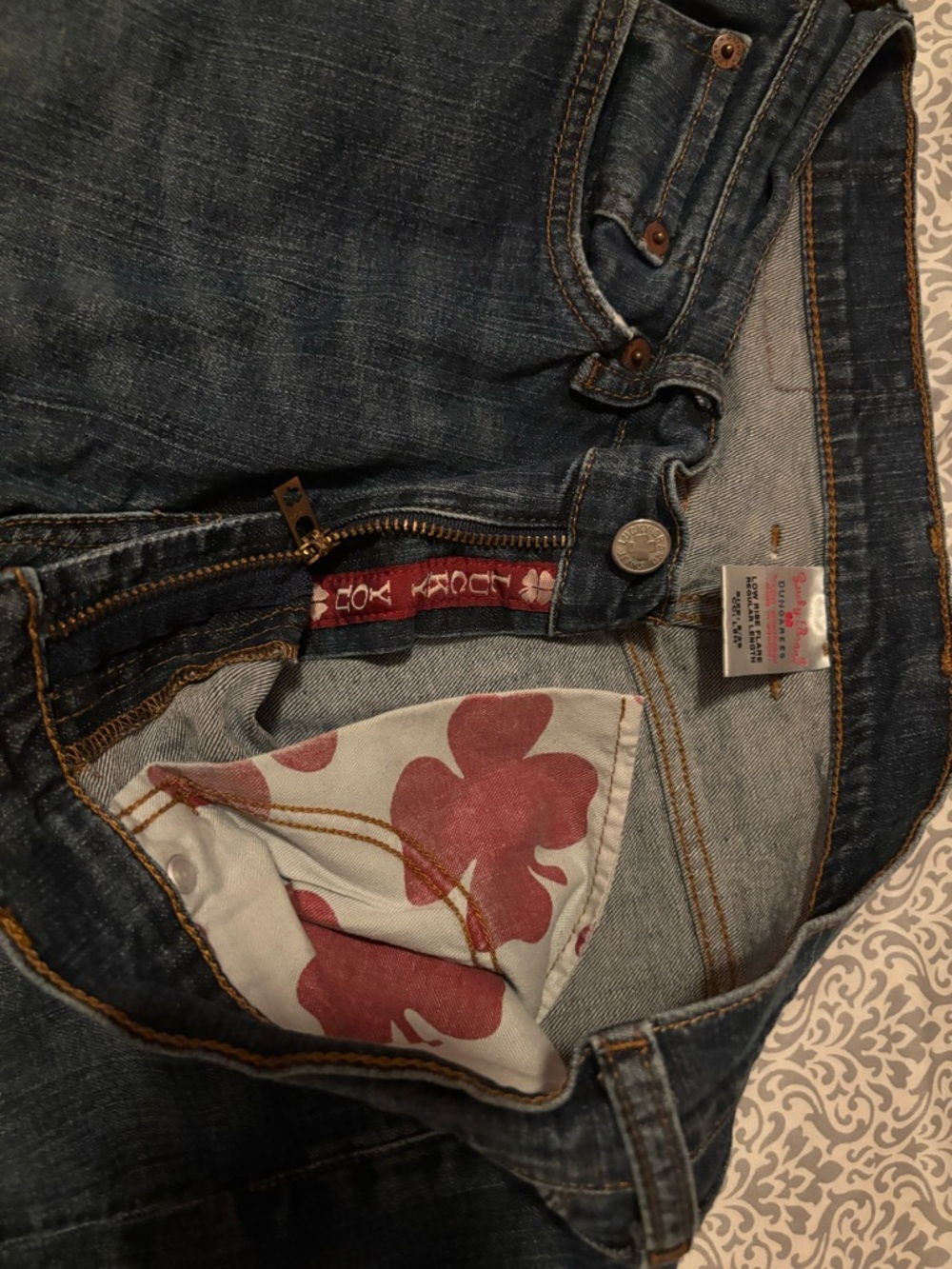 Lucky Brand Women's Bootcut Dark Blue Denim Jeans with Red Pocket Print
